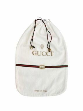 Gucci Vintage White Cotton Dust Bag GG Web Stripe Drawstring Made in Italy